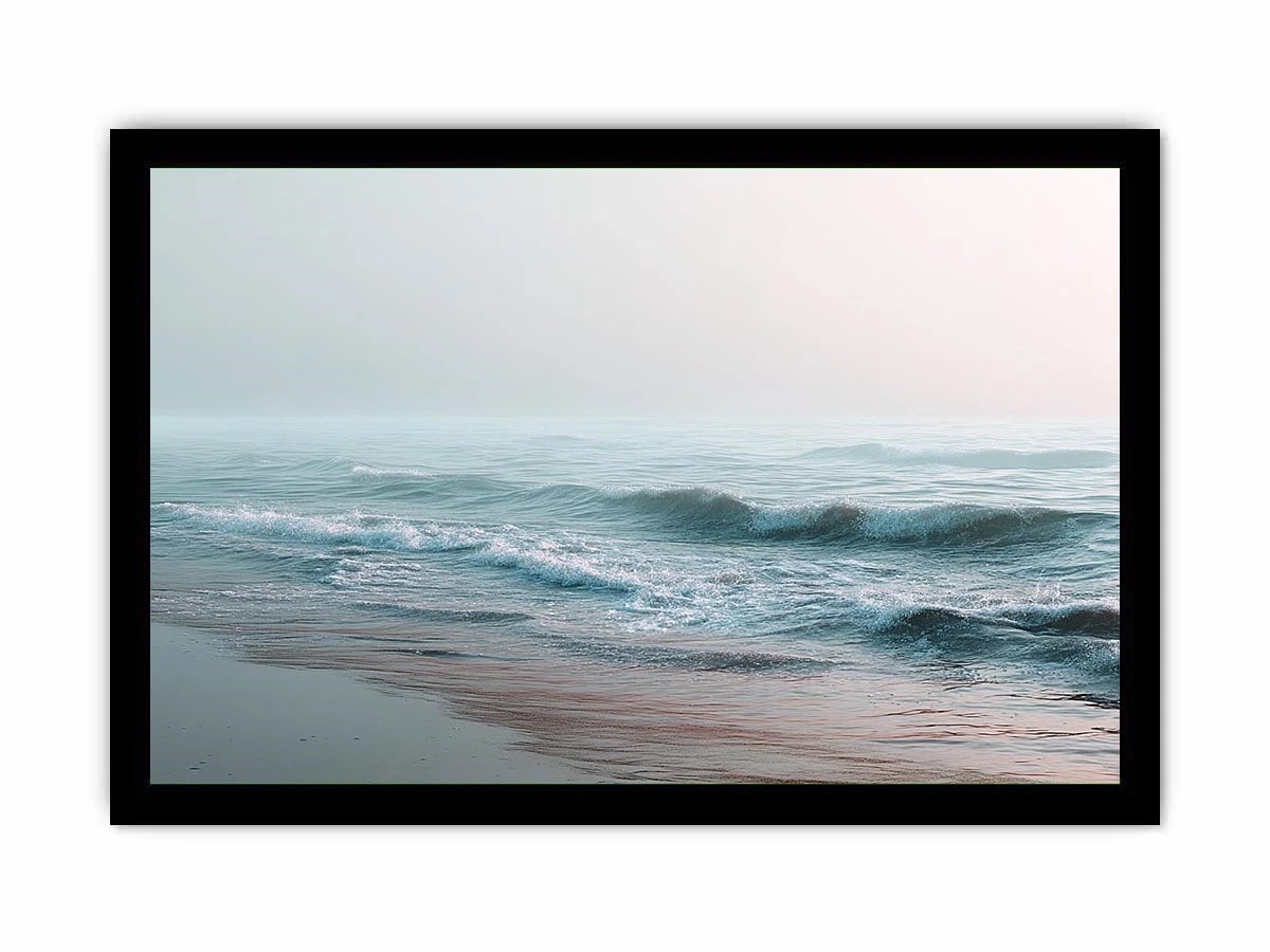 Minimal ocean wave canvas art for calm coastal bedroom or living room decor.
