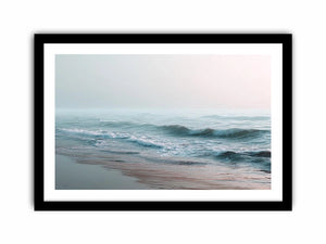 Minimal ocean wave canvas art for calm coastal bedroom or living room decor.