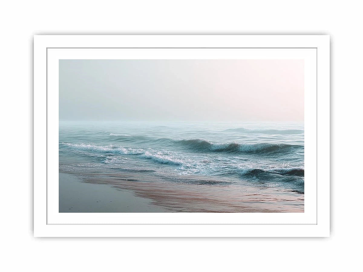 Minimal ocean wave canvas art for calm coastal bedroom or living room decor.