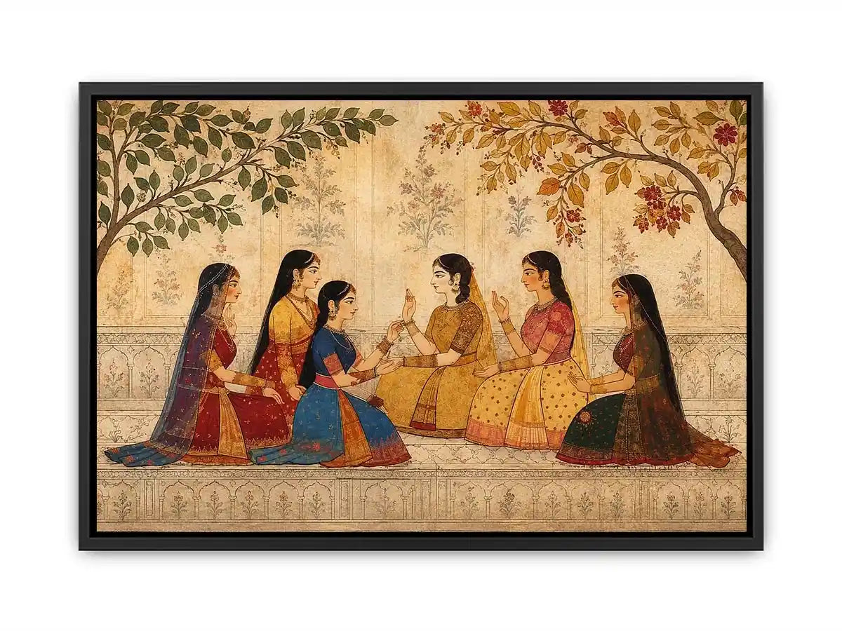 traditional women garden canvas art for elegant living room decor.