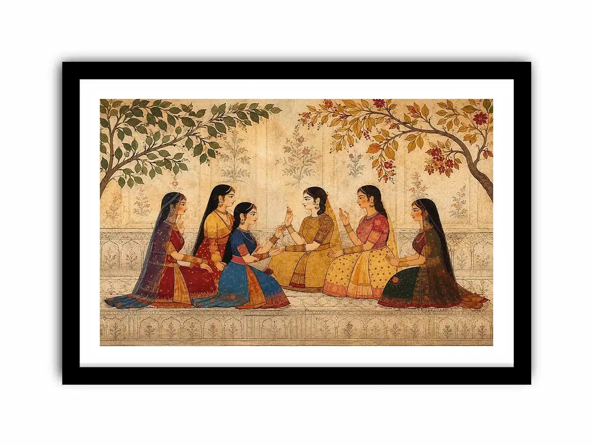 traditional women garden canvas art for elegant living room decor.