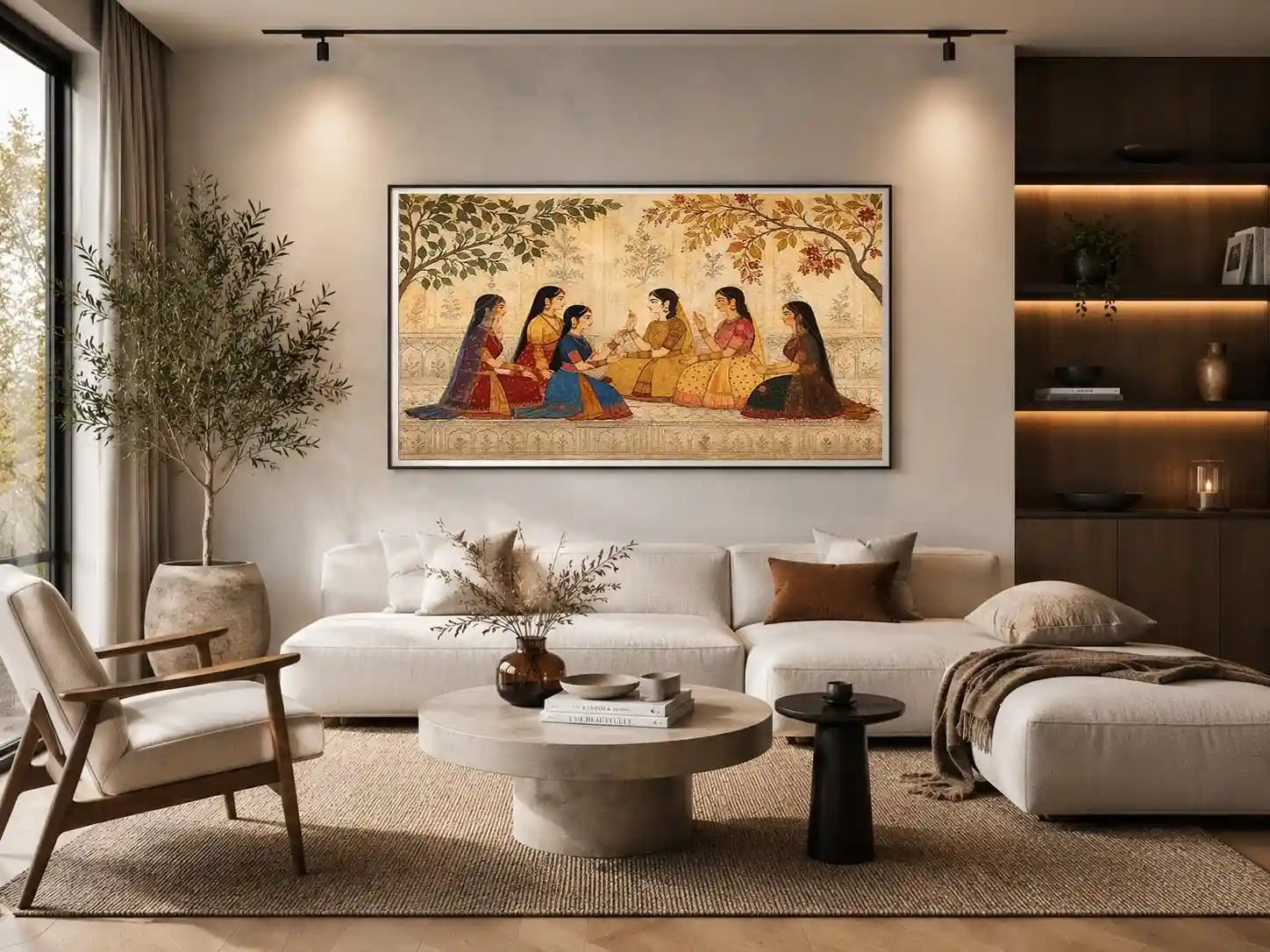 traditional women garden canvas art for elegant living room decor.