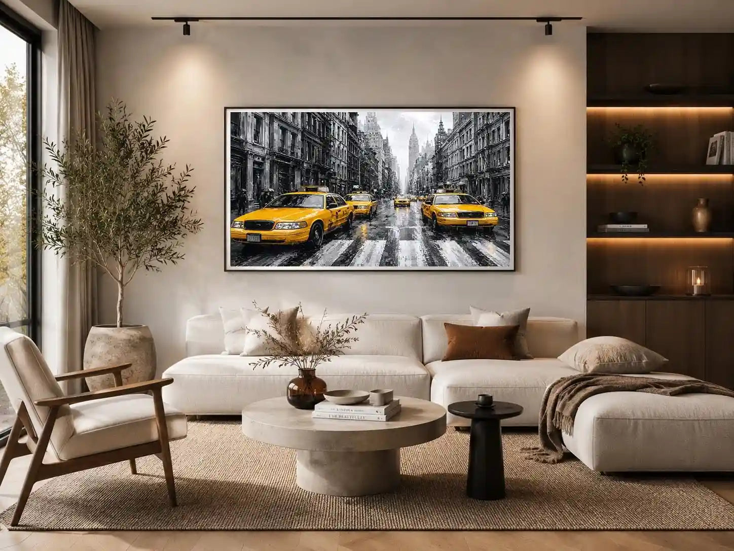 yellow taxi city canvas art for modern office decor.