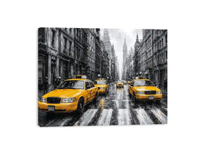 yellow taxi city canvas art for modern office decor.
