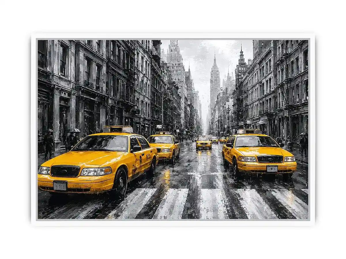 yellow taxi city canvas art for modern office decor.