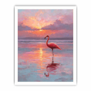 Pink flamingo sunset canvas art for calm coastal bedroom decor.