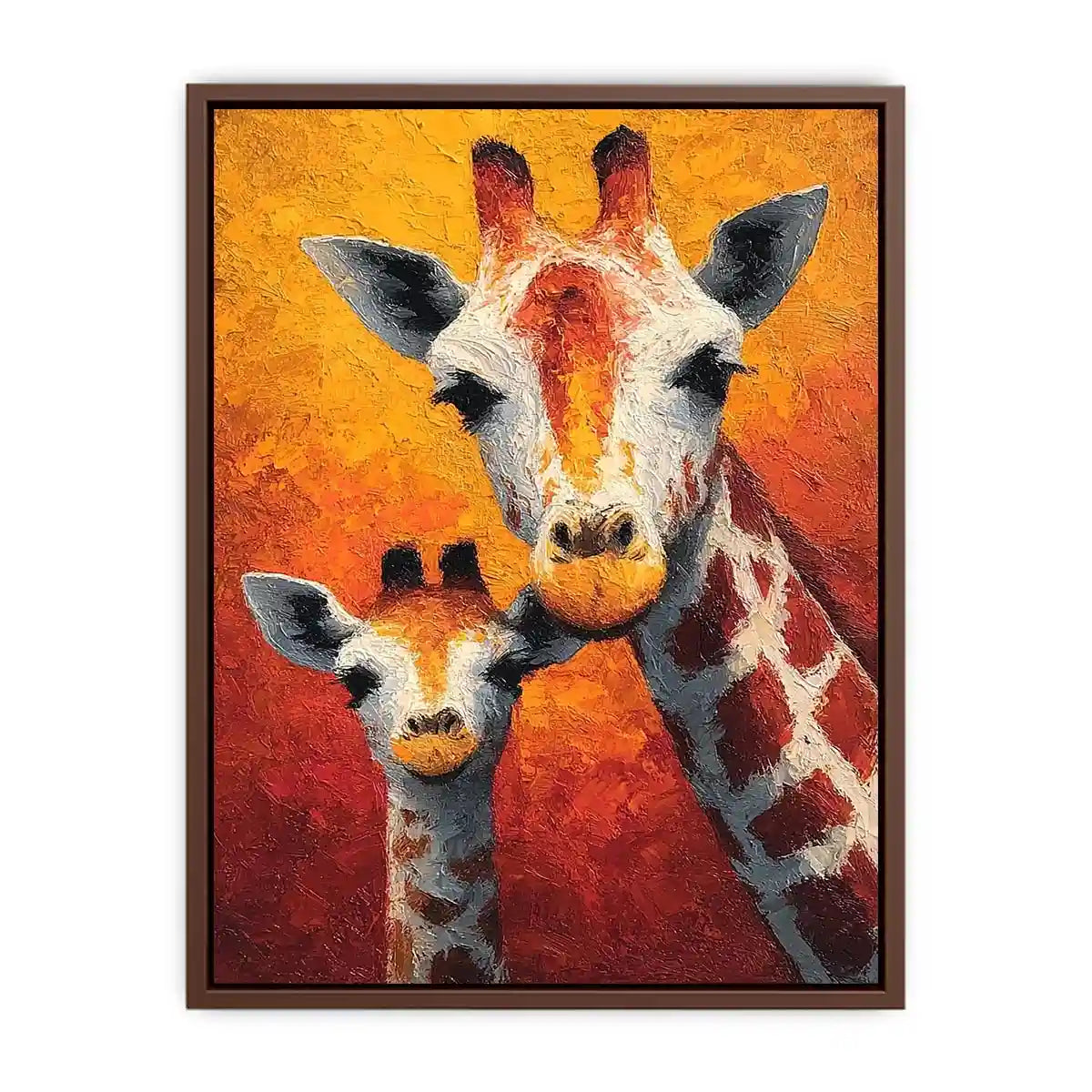 Two giraffe portrait canvas art for warm nursery and kids room decor.