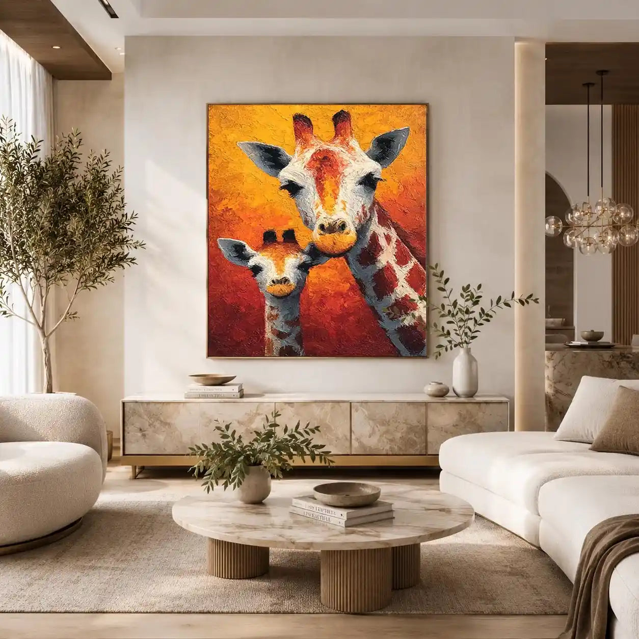 Two giraffe portrait canvas art for warm nursery and kids room decor.