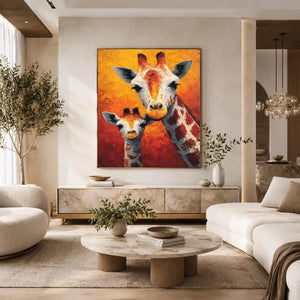 Two giraffe portrait canvas art for warm nursery and kids room decor.