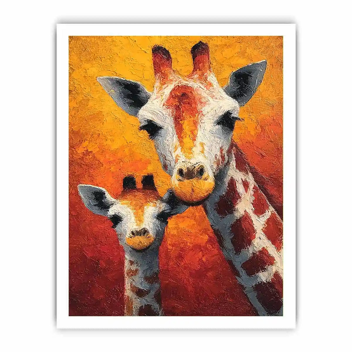 Two giraffe portrait canvas art for warm nursery and kids room decor.