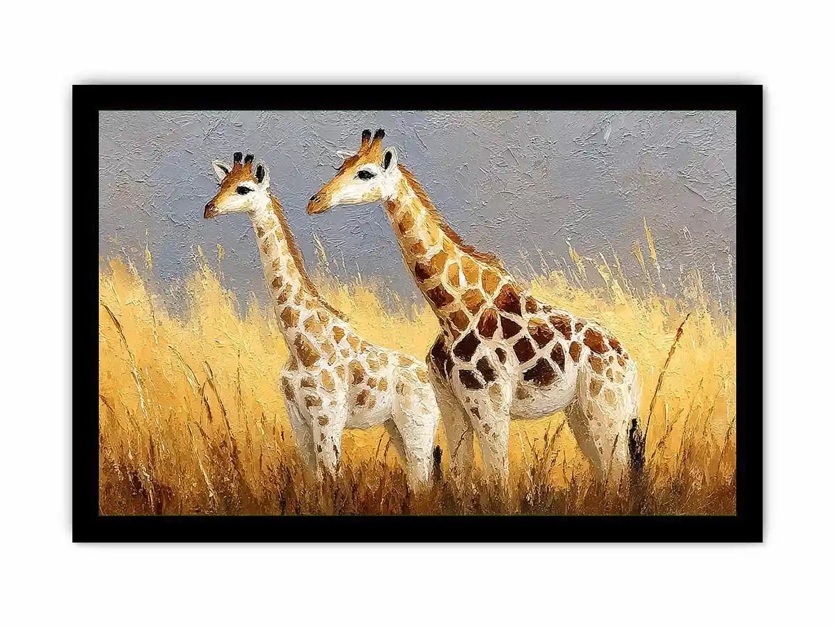 Soft giraffe savanna canvas art for neutral nursery and living room decor.