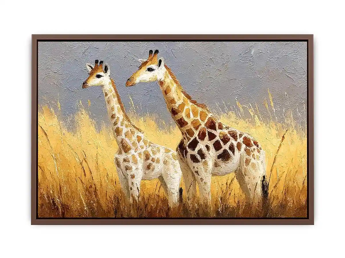 Soft giraffe savanna canvas art for neutral nursery and living room decor.