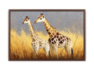 Soft giraffe savanna canvas art for neutral nursery and living room decor.