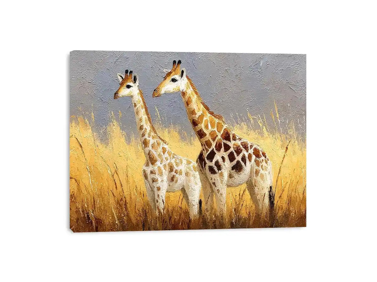 Soft giraffe savanna canvas art for neutral nursery and living room decor.