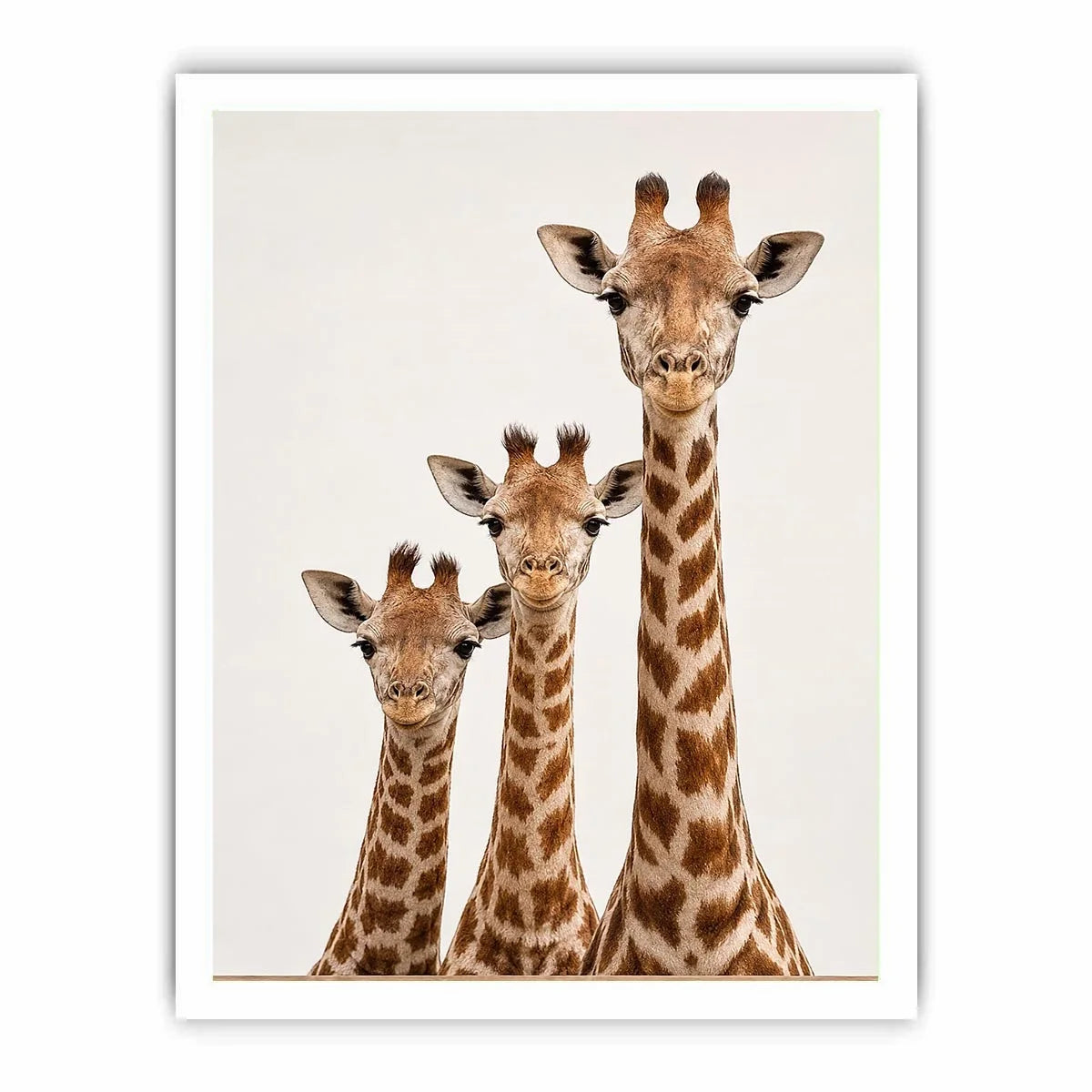 Square giraffe trio canvas art for nursery and kids room decor.
