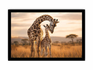 giraffe mother and calf canvas art for warm living room decor.