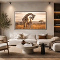 giraffe mother and calf canvas art for warm living room decor.