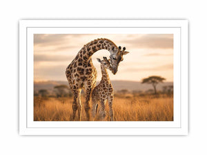 giraffe mother and calf canvas art for warm living room decor.