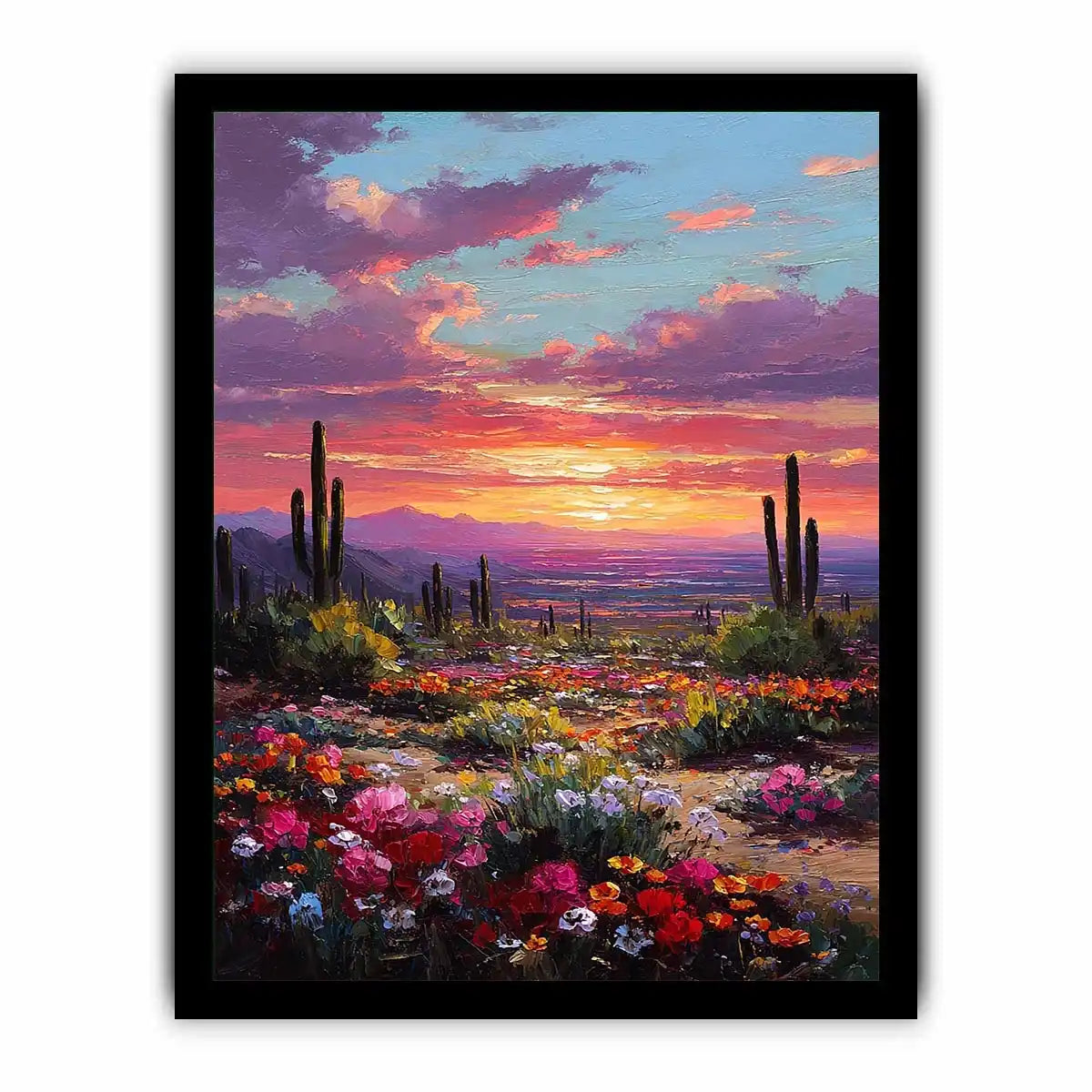 Vertical desert cactus sunset canvas art for colourful bedroom decor.