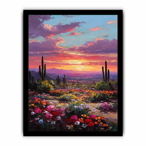 Vertical desert cactus sunset canvas art for colourful bedroom decor.