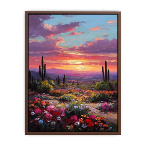 Vertical desert cactus sunset canvas art for colourful bedroom decor.