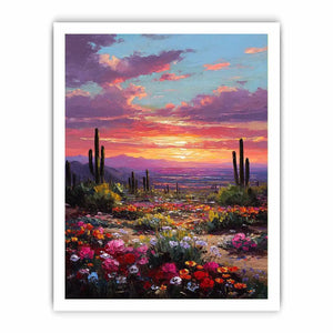 Vertical desert cactus sunset canvas art for colourful bedroom decor.