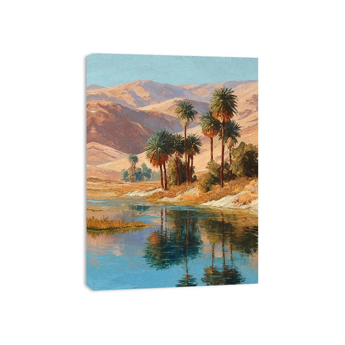 Oasis palm landscape canvas art for serene living room decor.