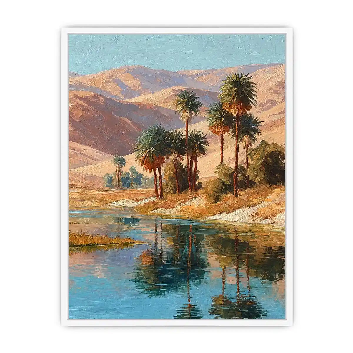 Oasis palm landscape canvas art for serene living room decor.