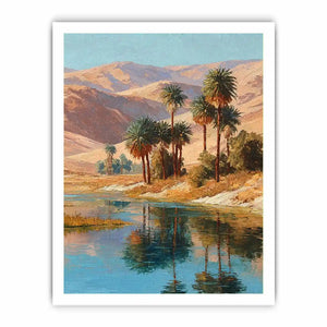 Oasis palm landscape canvas art for serene living room decor.