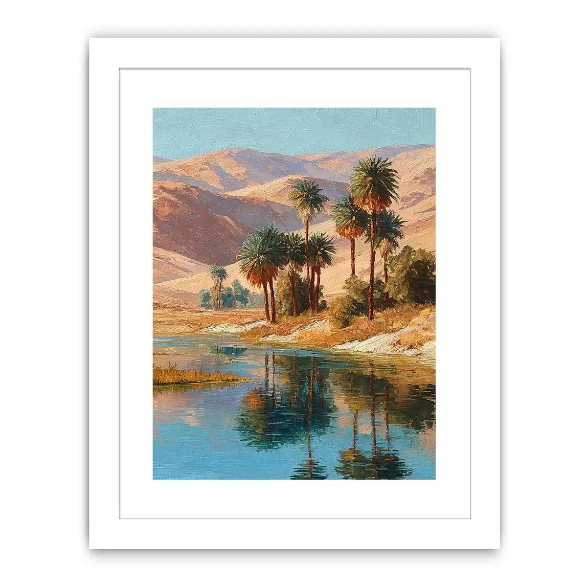 Oasis palm landscape canvas art for serene living room decor.
