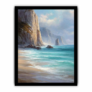 Coastal cliff ocean canvas art for serene beach house decor.