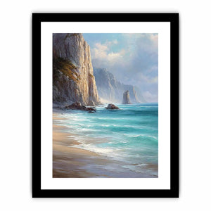 Coastal cliff ocean canvas art for serene beach house decor.