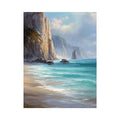 Coastal cliff ocean canvas art for serene beach house decor.