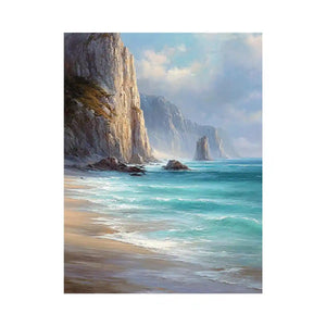Coastal cliff ocean canvas art for serene beach house decor.