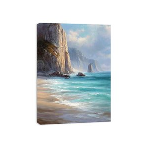 Coastal cliff ocean canvas art for serene beach house decor.
