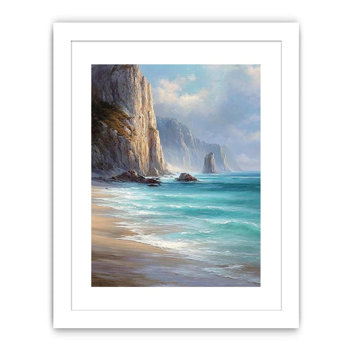 Coastal cliff ocean canvas art for serene beach house decor.
