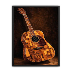 Acoustic guitar canvas art with warm wood texture for music room or office decor.