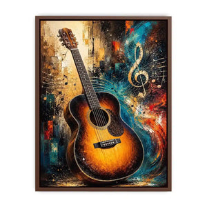 Colourful acoustic guitar canvas art with treble clef for modern music room decor.