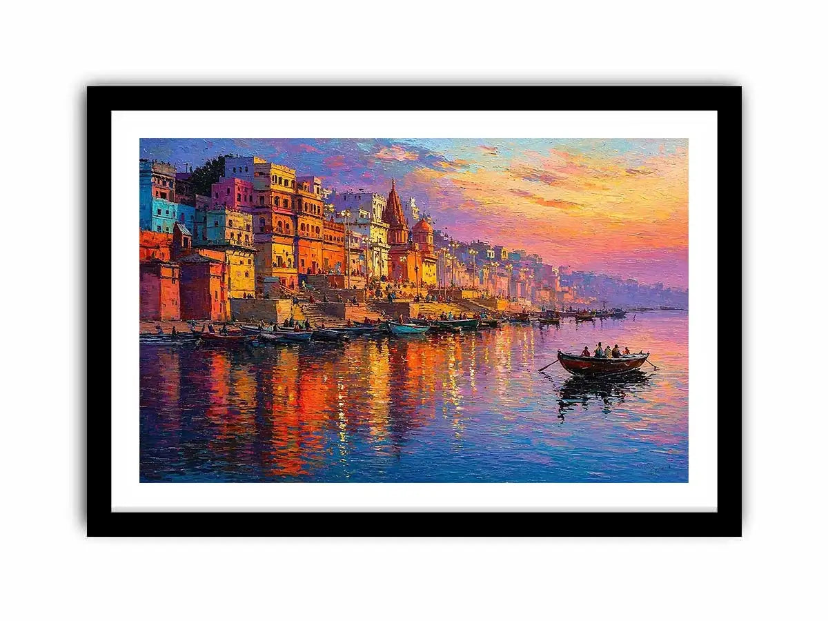 river city canvas art with boats and sunset for elegant living room decor.