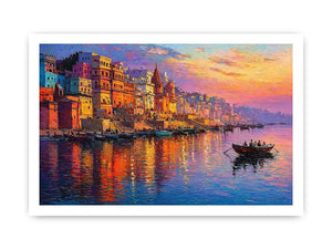 river city canvas art with boats and sunset for elegant living room decor.