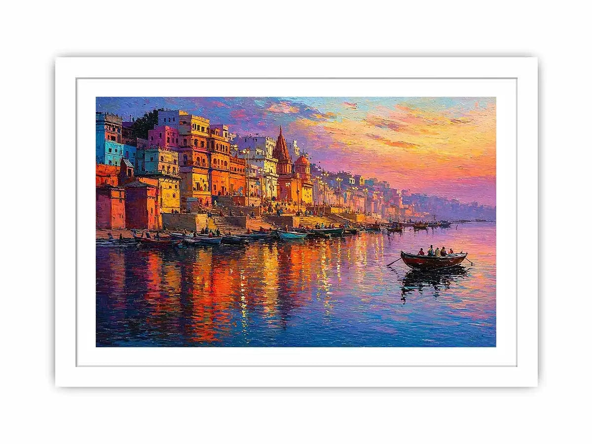 river city canvas art with boats and sunset for elegant living room decor.