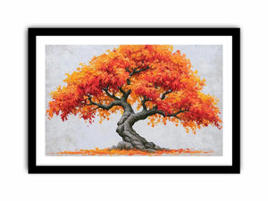 Autumn bonsai tree canvas art with orange leaves for warm modern room decor.