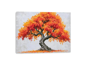 Autumn bonsai tree canvas art with orange leaves for warm modern room decor.