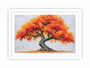 Autumn bonsai tree canvas art with orange leaves for warm modern room decor.