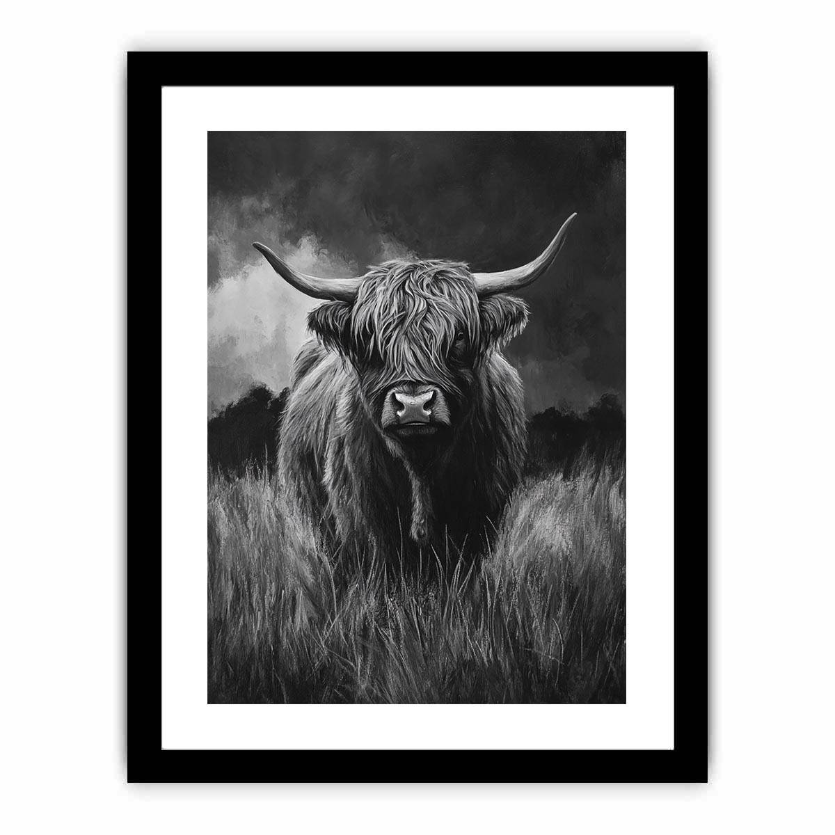  Highlind Cow In Black And White Canvas Painting 