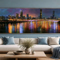 Brisbane skyline canvas art with glowing river reflections for luxury office or living room decor.