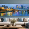 Melbourne blue hour canvas art with city skyline and river reflections for elegant office decor.