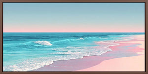 Soft pastel beach canvas art with turquoise waves for calming bedroom decor.