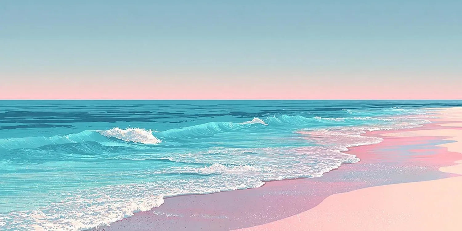 Soft pastel beach canvas art with turquoise waves for calming bedroom decor.