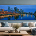Yarra River night canvas art with Melbourne skyline and glowing reflections for luxury office decor.